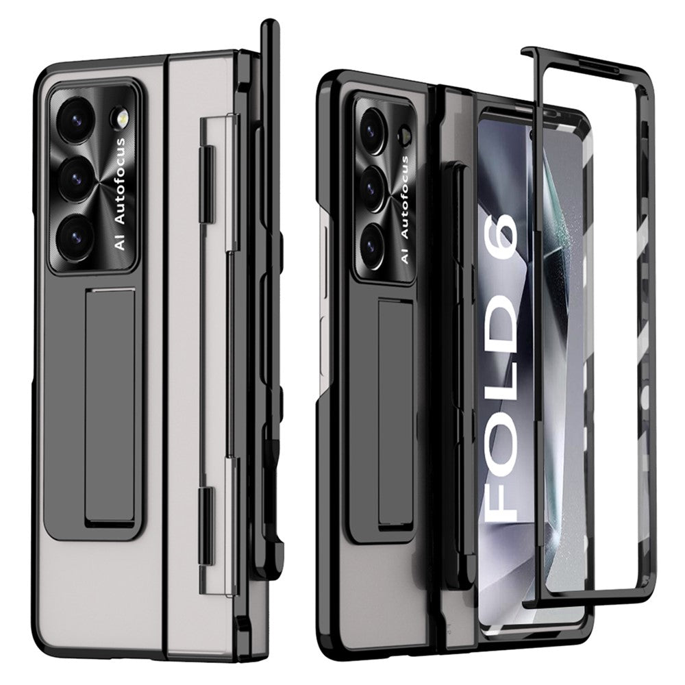 For Samsung Galaxy Z Fold6 5G Kickstand Phone Case PC Folding Cover with Tempered Glass Film + Stylus Pen