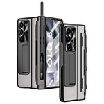 For Samsung Galaxy Z Fold6 5G Kickstand Phone Case PC Folding Cover with Tempered Glass Film + Stylus Pen
