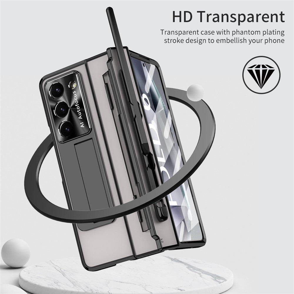 For Samsung Galaxy Z Fold6 5G Kickstand Phone Case PC Folding Cover with Tempered Glass Film + Stylus Pen