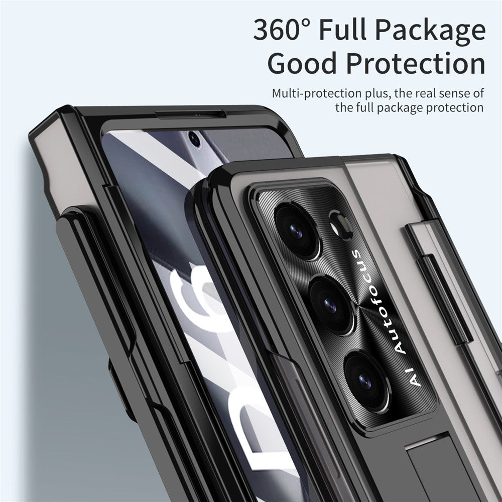 For Samsung Galaxy Z Fold6 5G Kickstand Phone Case PC Folding Cover with Tempered Glass Film + Stylus Pen