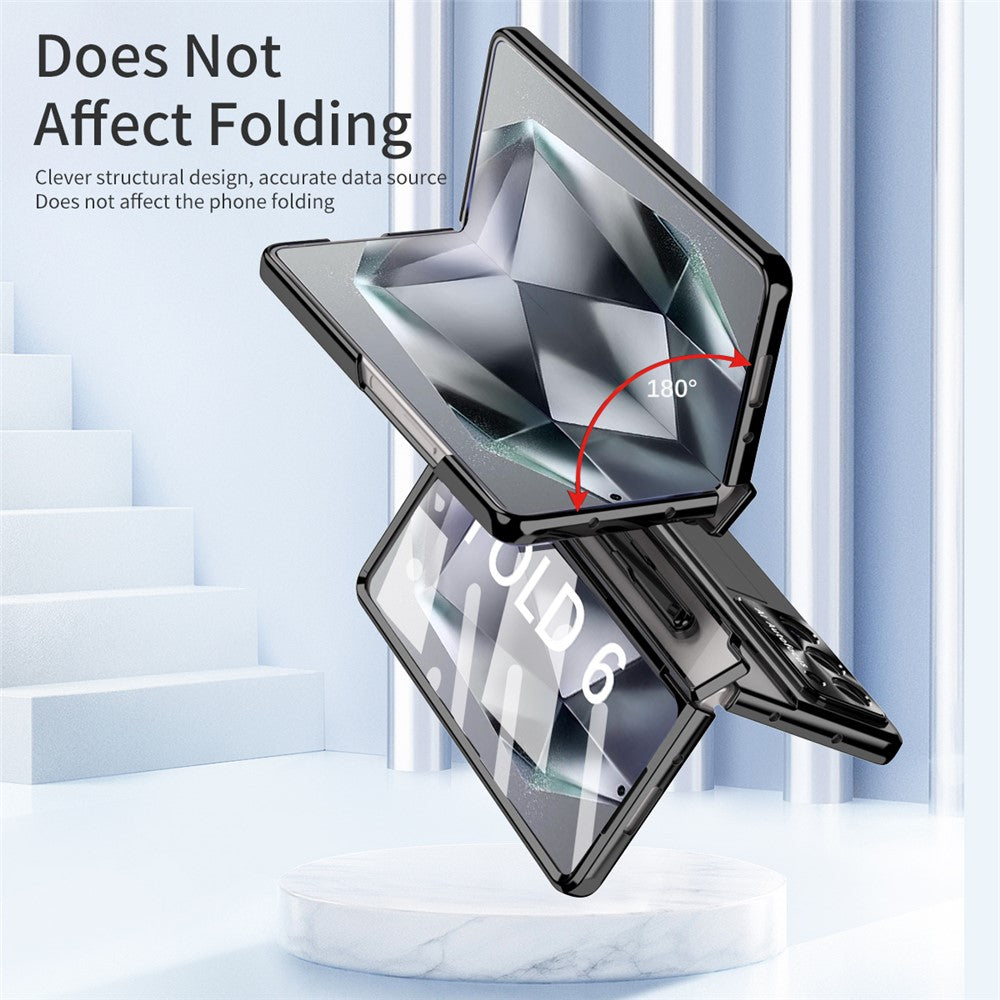 For Samsung Galaxy Z Fold6 5G Kickstand Phone Case PC Folding Cover with Tempered Glass Film + Stylus Pen