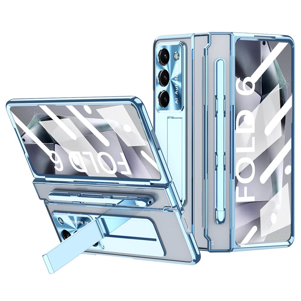 For Samsung Galaxy Z Fold6 5G Kickstand Phone Case PC Folding Cover with Tempered Glass Film + Stylus Pen