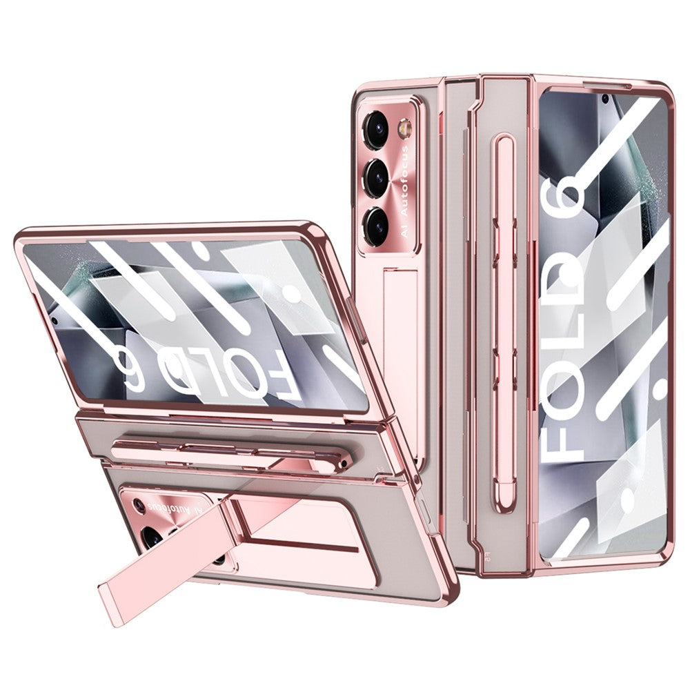 For Samsung Galaxy Z Fold6 5G Kickstand Phone Case PC Folding Cover with Tempered Glass Film + Stylus Pen