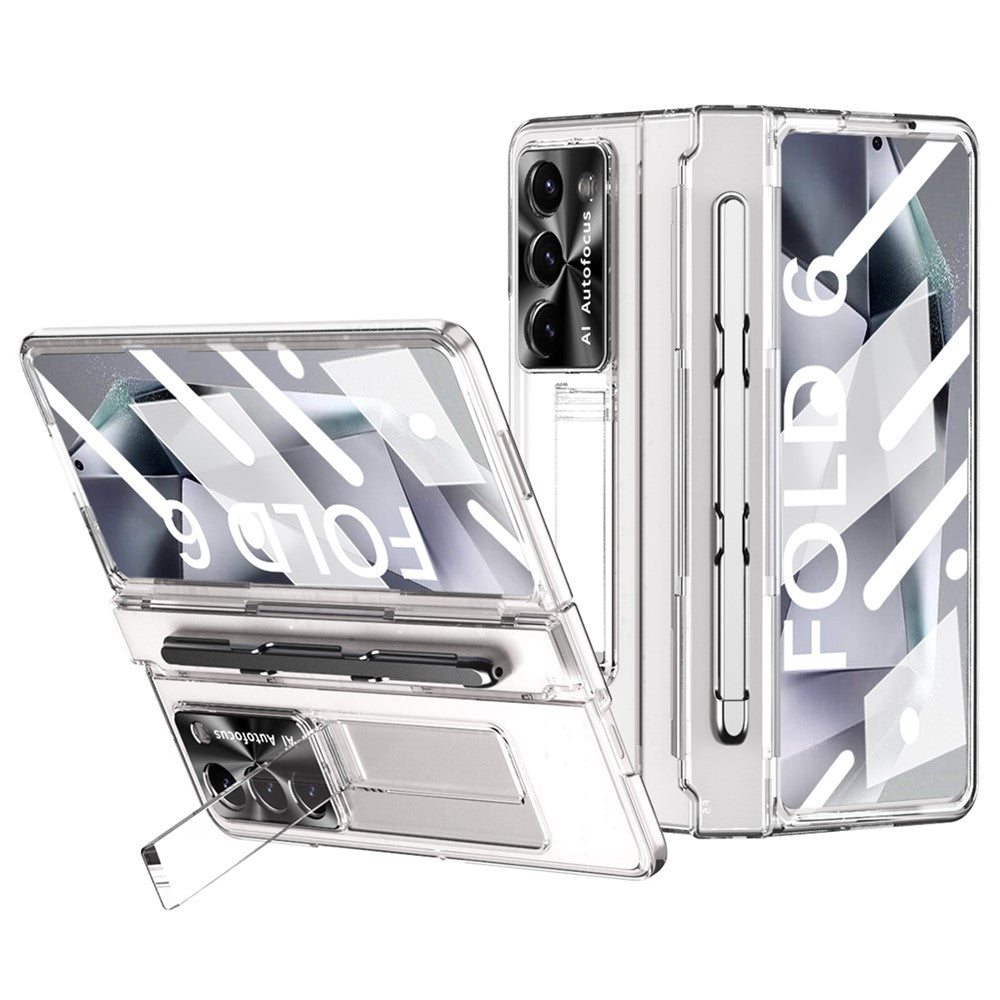 For Samsung Galaxy Z Fold6 5G Kickstand Phone Case PC Folding Cover with Tempered Glass Film + Stylus Pen