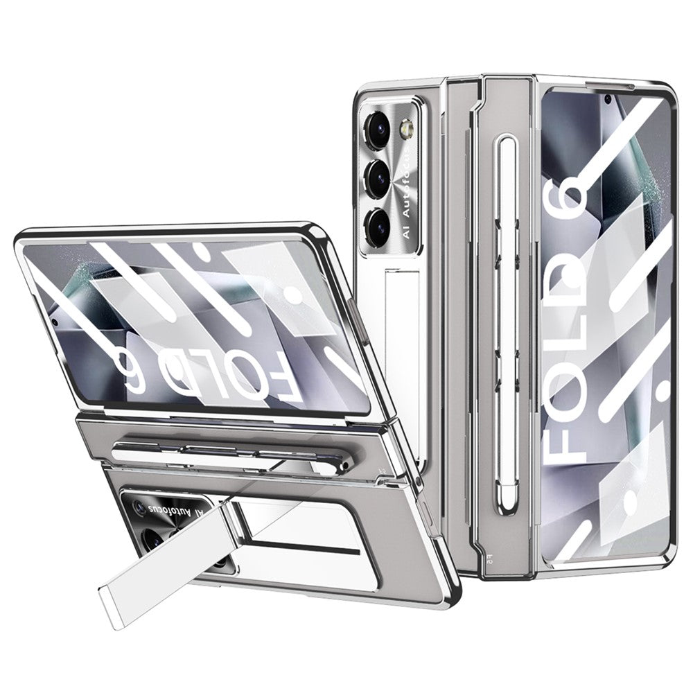 For Samsung Galaxy Z Fold6 5G Kickstand Phone Case PC Folding Cover with Tempered Glass Film + Stylus Pen