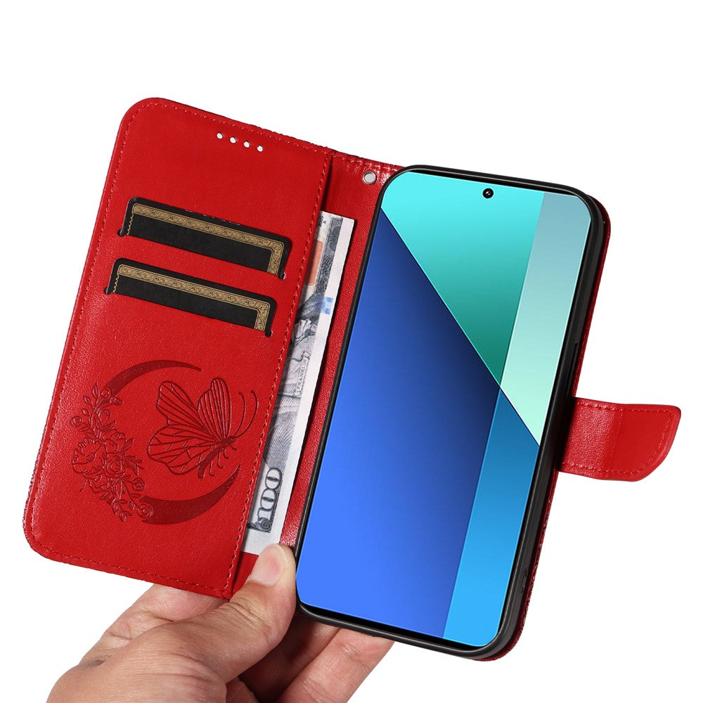 For Xiaomi Redmi Note 13 4G Imprinted Butterfly Pattern   Phone Case PU Leather Flip Phone Cover