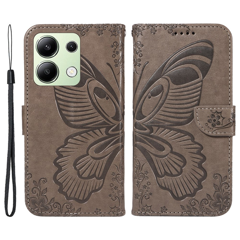 Xiaomi Redmi Note 13 4G, präglat fjärilsmönster, mobilskal i PU-läder, fällbart fodral