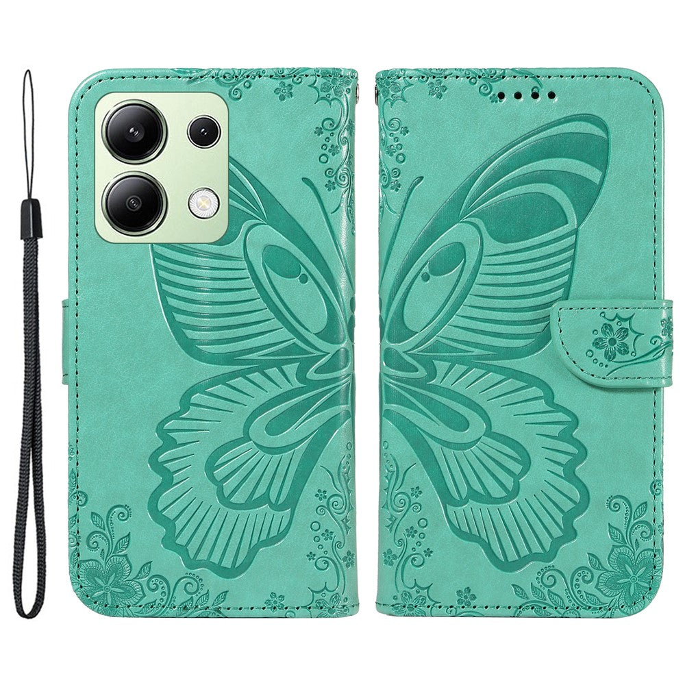 Xiaomi Redmi Note 13 4G, präglat fjärilsmönster, mobilskal i PU-läder, fällbart fodral