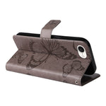 For iPhone 17e / 16e Wallet Case Floral Butterfly Imprinted Leather Phone Cover Stand