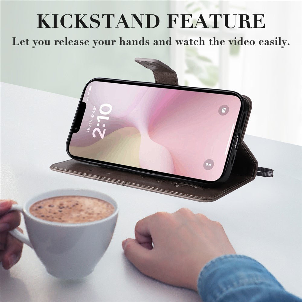 For iPhone 17e / 16e Wallet Case Floral Butterfly Imprinted Leather Phone Cover Stand