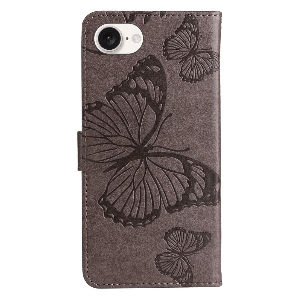 For iPhone 17e / 16e Wallet Case Floral Butterfly Imprinted Leather Phone Cover Stand