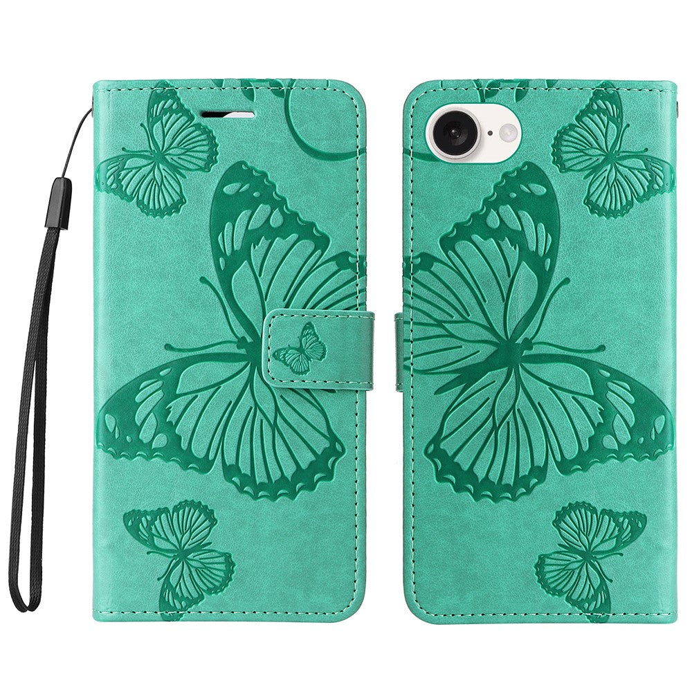 For iPhone 17e / 16e Wallet Case Floral Butterfly Imprinted Leather Phone Cover Stand