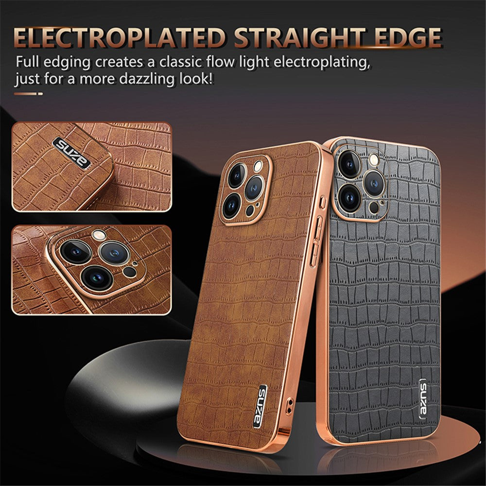 AZNS Til iPhone 11 Pro Max cover Krokodille Tekstur PU+TPU Galvaniseret Telefoncover