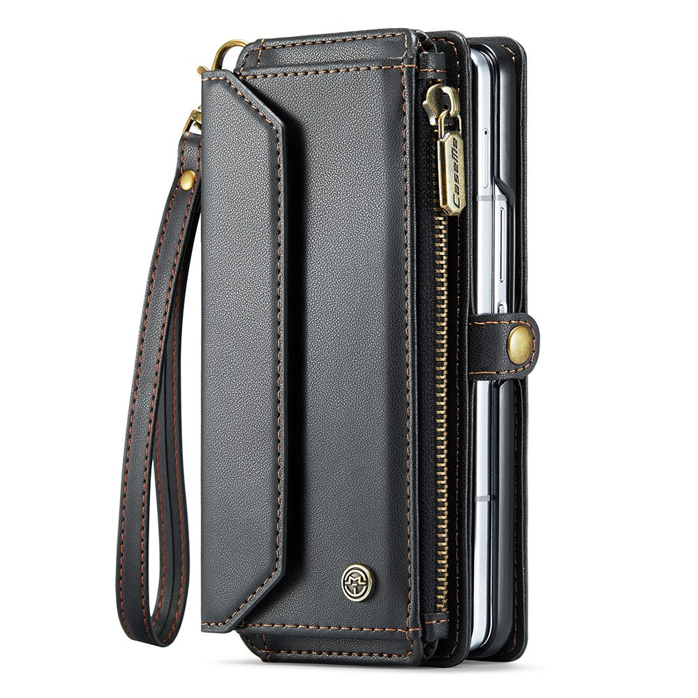 For Samsung Galaxy Z Fold3 5G Leather Case CASEME C36 Zipper Multiple Card Slots Phone Cover with Straps