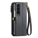 For Samsung Galaxy Z Fold3 5G Leather Case CASEME C36 Zipper Multiple Card Slots Phone Cover with Straps