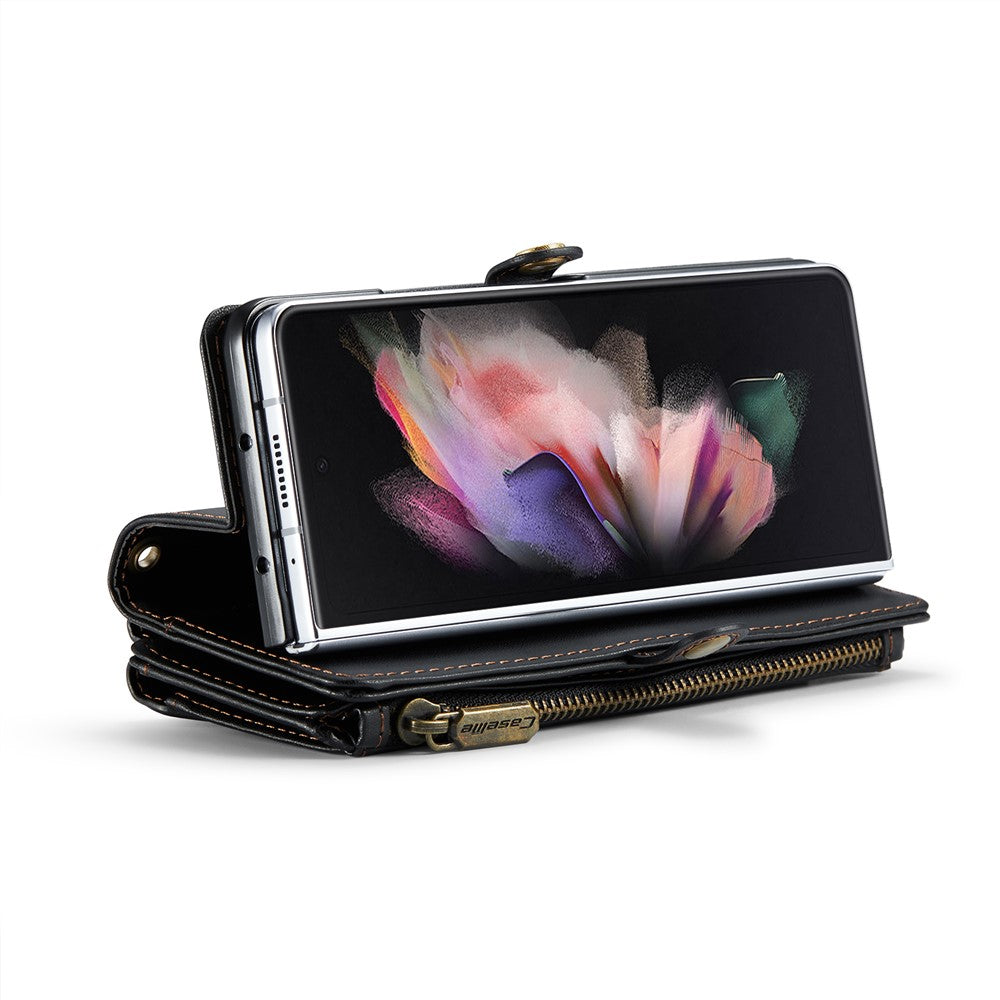For Samsung Galaxy Z Fold3 5G Leather Case CASEME C36 Zipper Multiple Card Slots Phone Cover with Straps