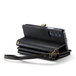 For Samsung Galaxy Z Fold3 5G Leather Case CASEME C36 Zipper Multiple Card Slots Phone Cover with Straps