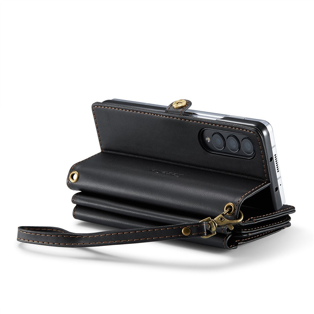 For Samsung Galaxy Z Fold3 5G Leather Case CASEME C36 Zipper Multiple Card Slots Phone Cover with Straps