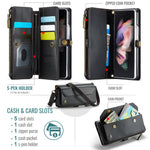 For Samsung Galaxy Z Fold3 5G Leather Case CASEME C36 Zipper Multiple Card Slots Phone Cover with Straps