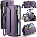 For Samsung Galaxy Z Fold3 5G Leather Case CASEME C36 Zipper Multiple Card Slots Phone Cover with Straps
