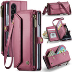 For Samsung Galaxy Z Fold3 5G Leather Case CASEME C36 Zipper Multiple Card Slots Phone Cover with Straps