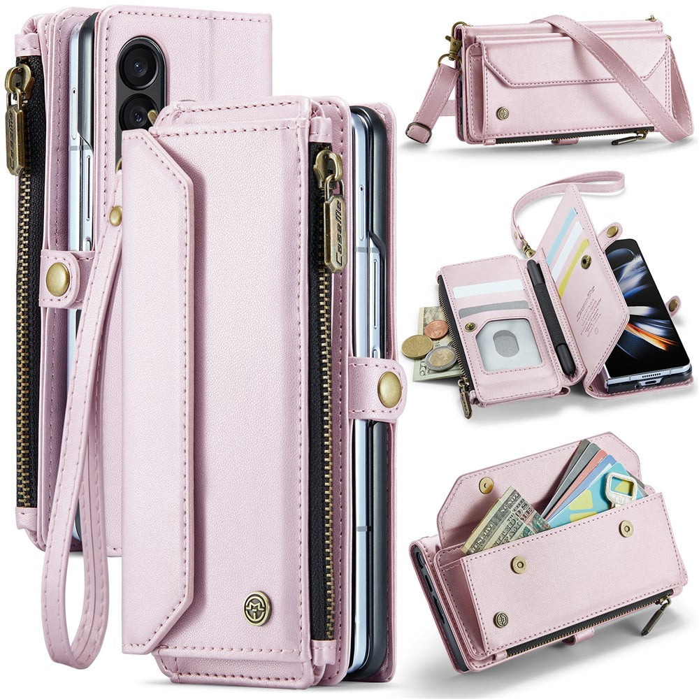 Til Samsung Galaxy Z Fold4 5G Læderetui CASEME C36 Lynlås Flere Kortpladser Telefoncover med Stropper