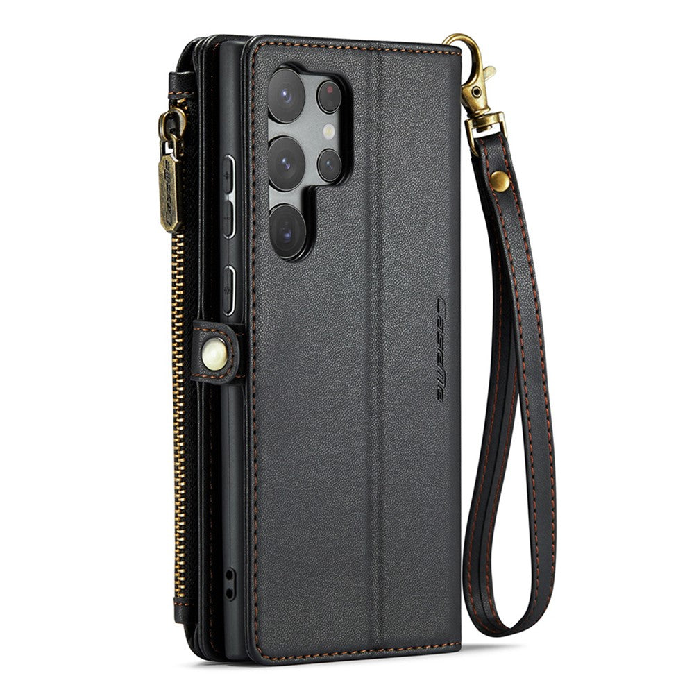 For Samsung Galaxy S23 Ultra Leather Case CASEME C36 Zipper Multiple Card Slots Phone Cover with Straps