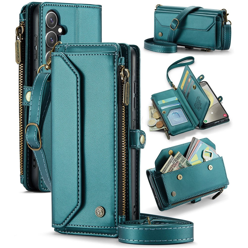 For Samsung Galaxy S24 Leather Case CASEME C36 Zipper Multiple Card Slots Phone Cover with Straps