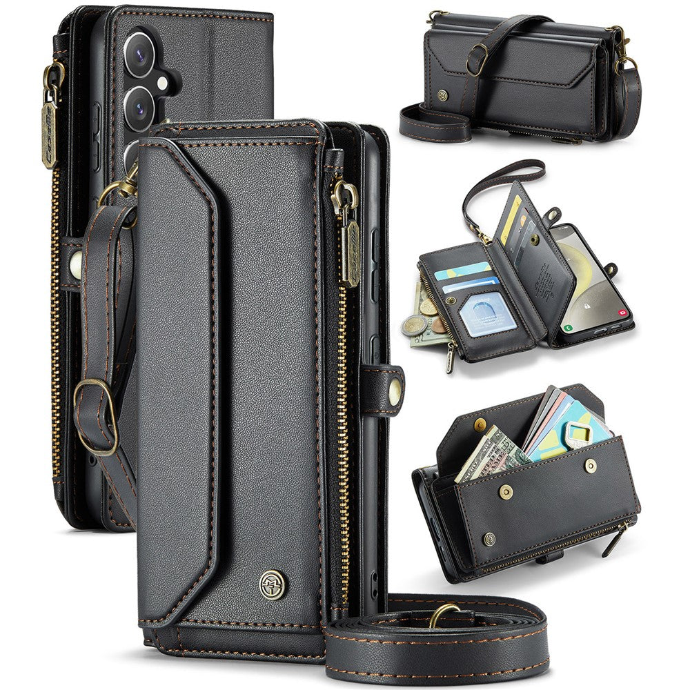 For Samsung Galaxy S24+ Leather Case CASEME C36 Zipper Multiple Card Slots Phone Cover with Straps