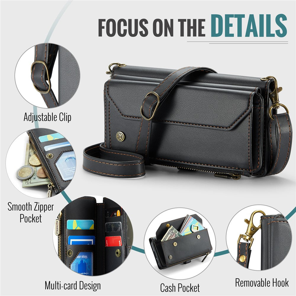 For Samsung Galaxy S24+ Leather Case CASEME C36 Zipper Multiple Card Slots Phone Cover with Straps