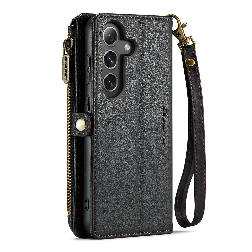 For Samsung Galaxy S24+ Leather Case CASEME C36 Zipper Multiple Card Slots Phone Cover with Straps