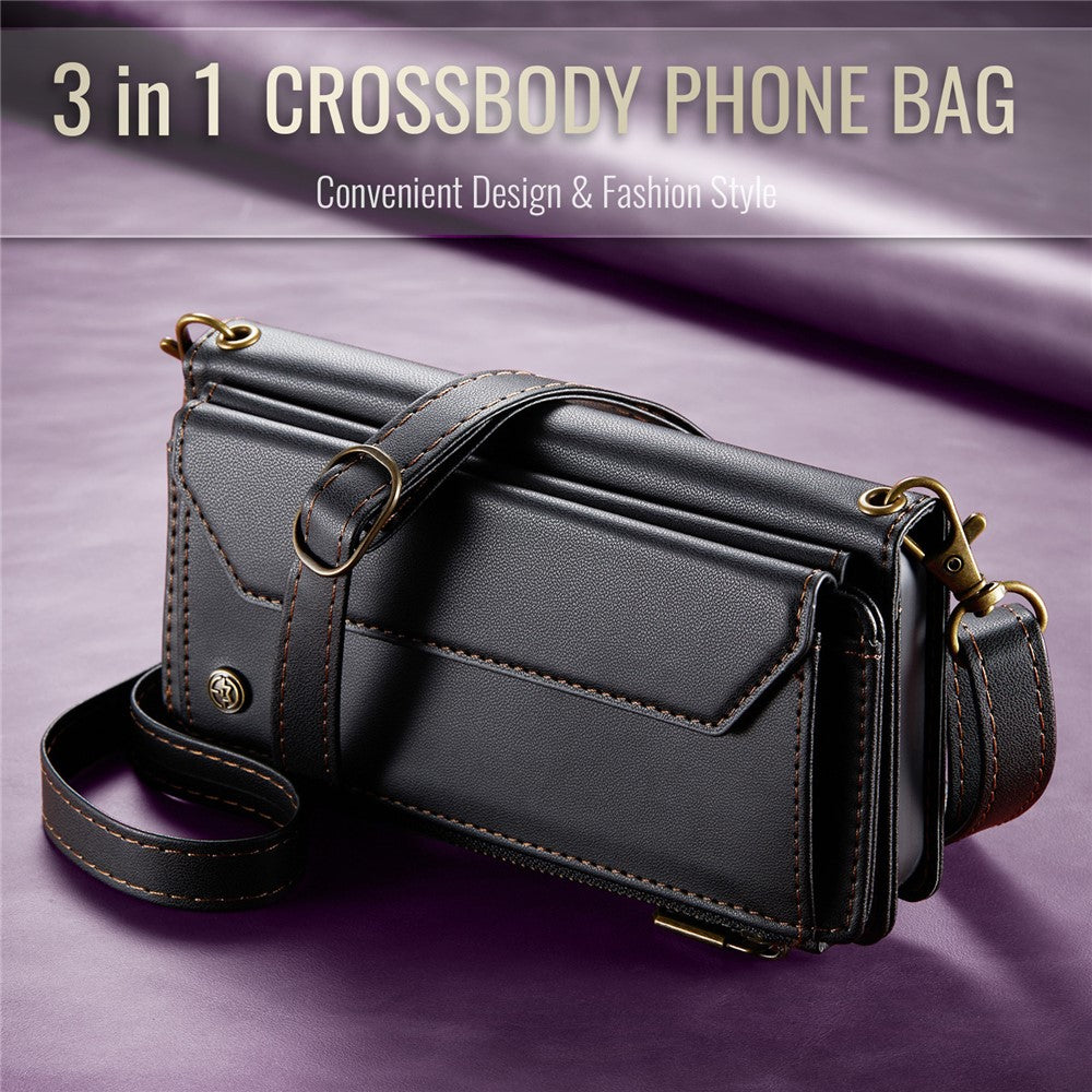 For Samsung Galaxy S24+ Leather Case CASEME C36 Zipper Multiple Card Slots Phone Cover with Straps