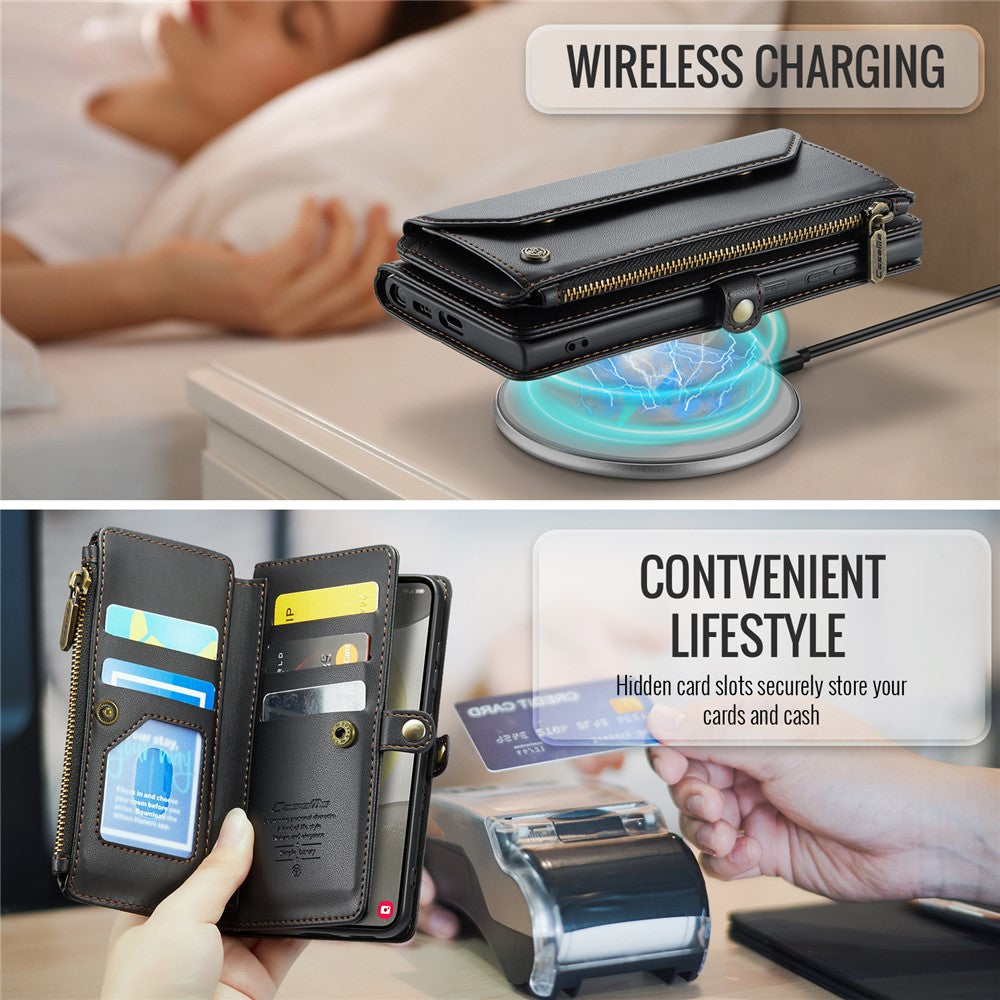 For Samsung Galaxy S24+ Leather Case CASEME C36 Zipper Multiple Card Slots Phone Cover with Straps