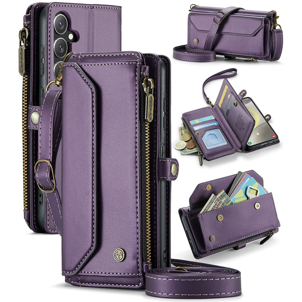 For Samsung Galaxy S24+ Leather Case CASEME C36 Zipper Multiple Card Slots Phone Cover with Straps