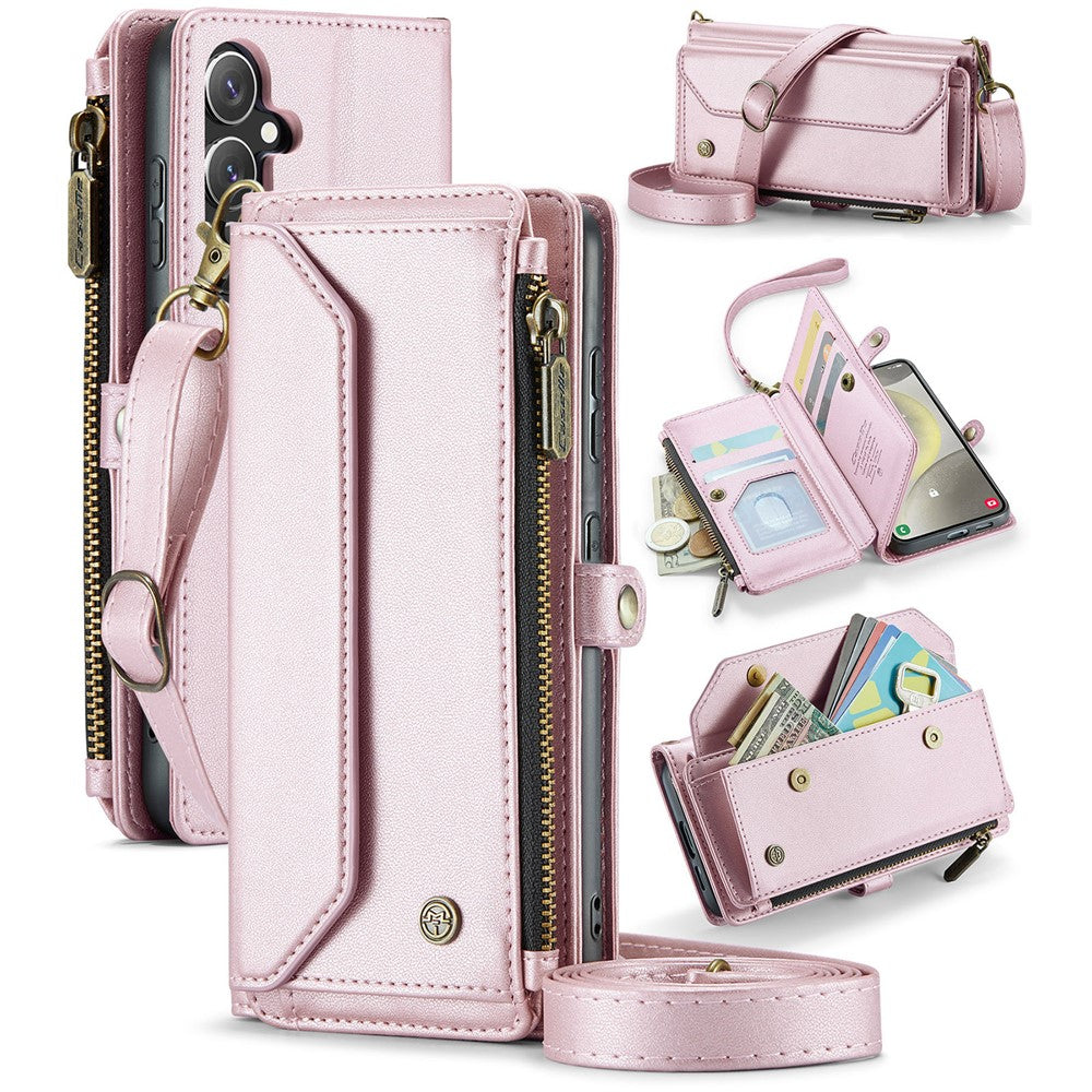 For Samsung Galaxy S24+ Leather Case CASEME C36 Zipper Multiple Card Slots Phone Cover with Straps