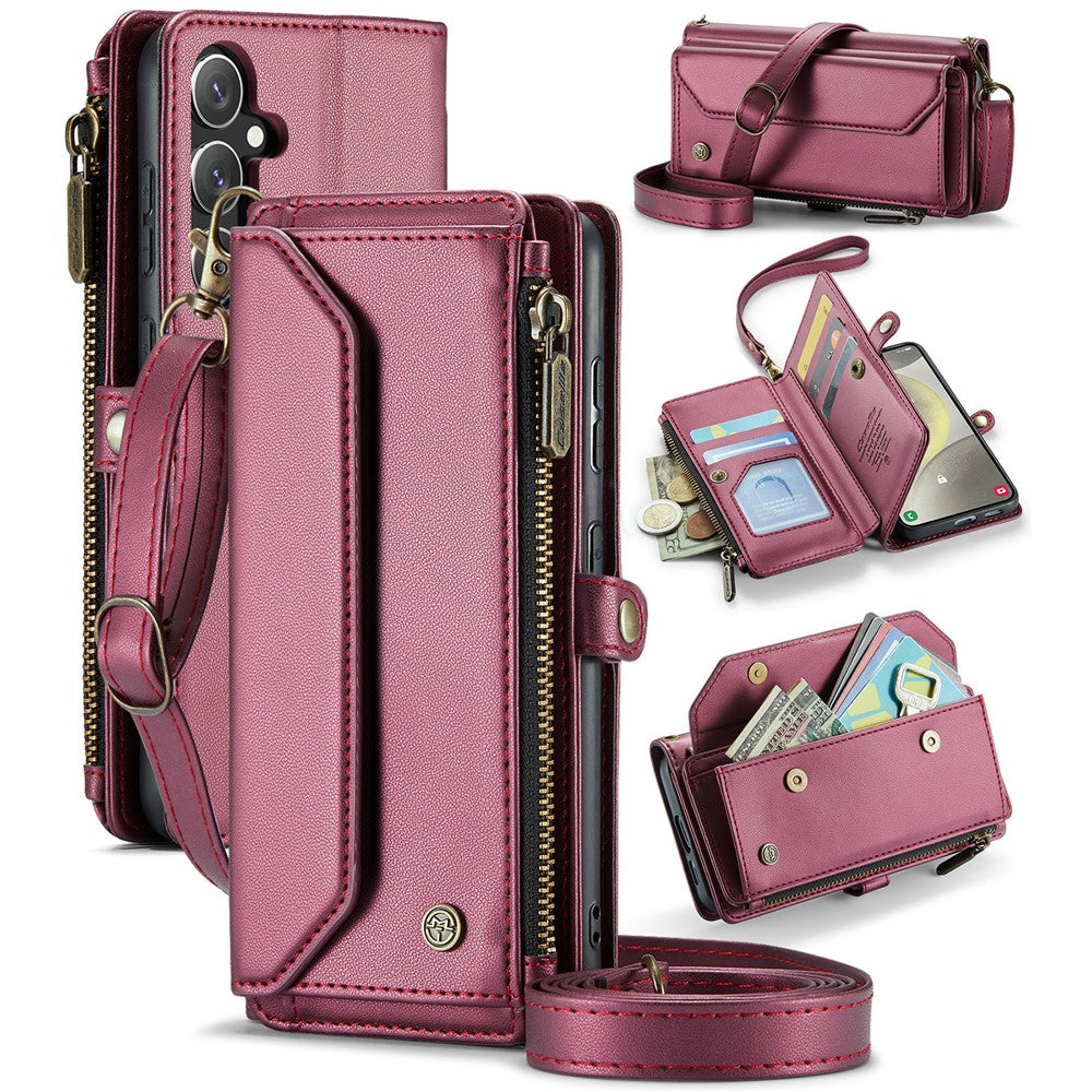 For Samsung Galaxy S24+ Leather Case CASEME C36 Zipper Multiple Card Slots Phone Cover with Straps