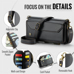 Läderfodral för Samsung Galaxy S24 Ultra CASEME C36 Dragkedja Flera Kortfack mobilskal med Remmar