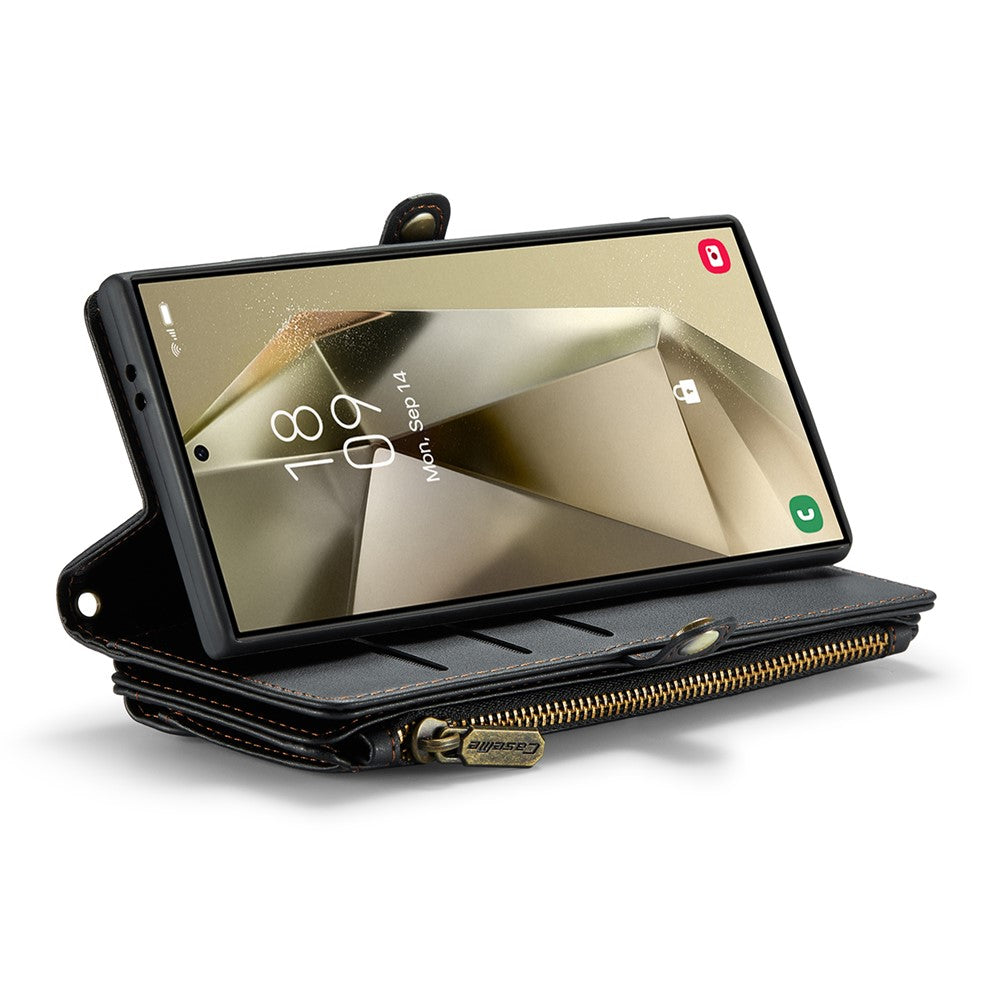 Läderfodral för Samsung Galaxy S24 Ultra CASEME C36 Dragkedja Flera Kortfack mobilskal med Remmar