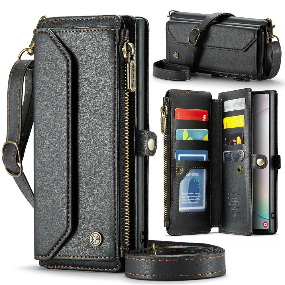 For Samsung Galaxy Note 10 Plus 4G / 5G Leather Case CASEME C36 Zipper Multiple Card Slots Phone Cover with Straps