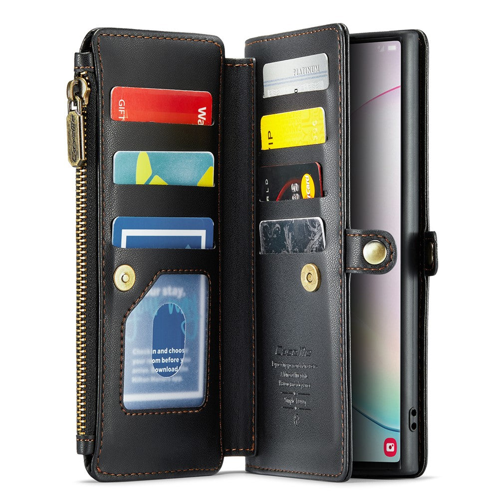 For Samsung Galaxy Note 10 Plus 4G / 5G Leather Case CASEME C36 Zipper Multiple Card Slots Phone Cover with Straps