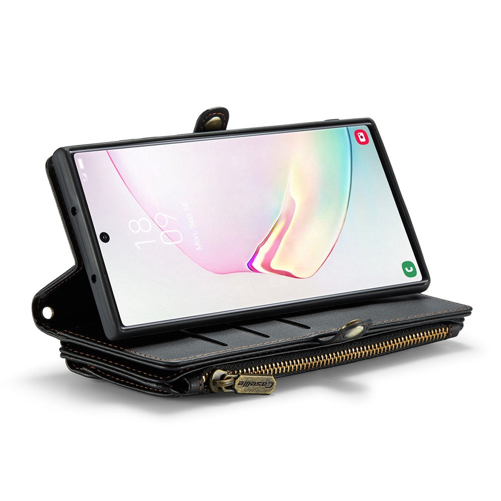 For Samsung Galaxy Note 10 Plus 4G / 5G Leather Case CASEME C36 Zipper Multiple Card Slots Phone Cover with Straps