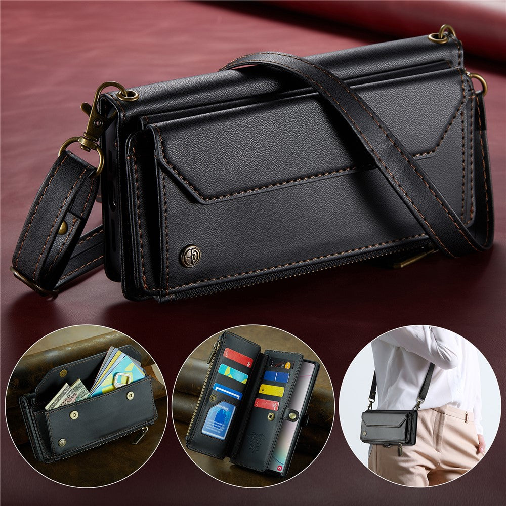 For Samsung Galaxy Note 10 Plus 4G / 5G Leather Case CASEME C36 Zipper Multiple Card Slots Phone Cover with Straps