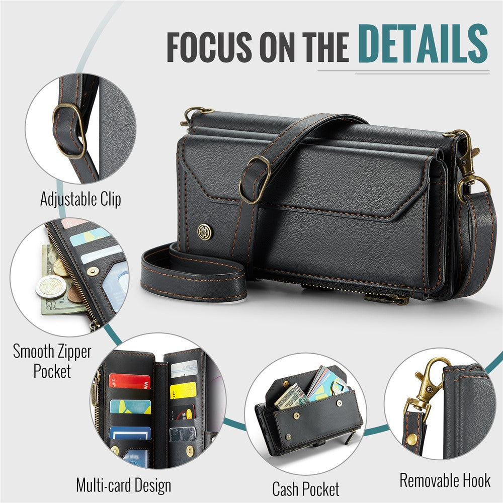 For Samsung Galaxy Note 10 Plus 4G / 5G Leather Case CASEME C36 Zipper Multiple Card Slots Phone Cover with Straps