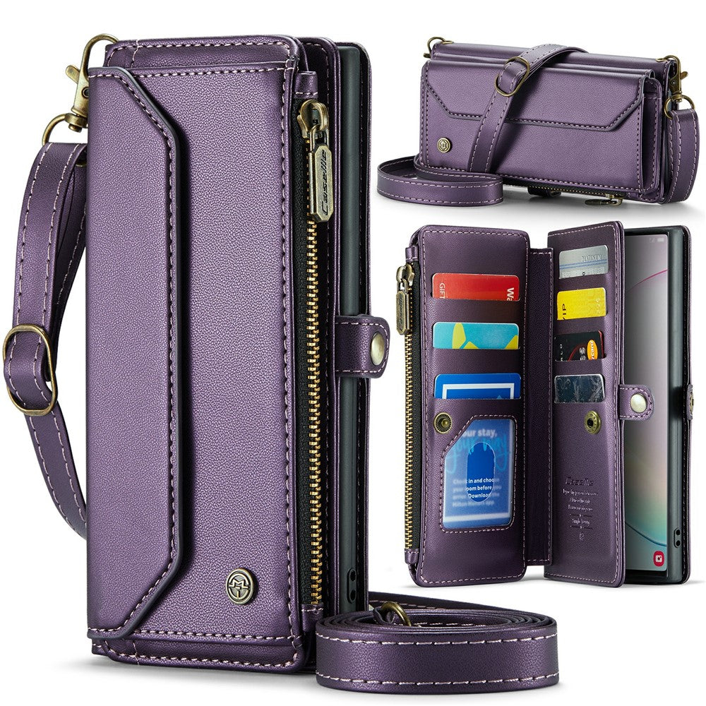 For Samsung Galaxy Note 10 Plus 4G / 5G Leather Case CASEME C36 Zipper Multiple Card Slots Phone Cover with Straps