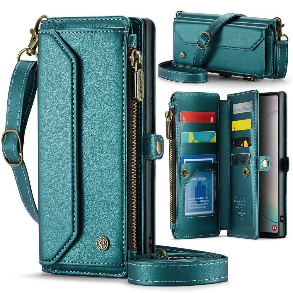 For Samsung Galaxy Note 10 Plus 4G / 5G Leather Case CASEME C36 Zipper Multiple Card Slots Phone Cover with Straps