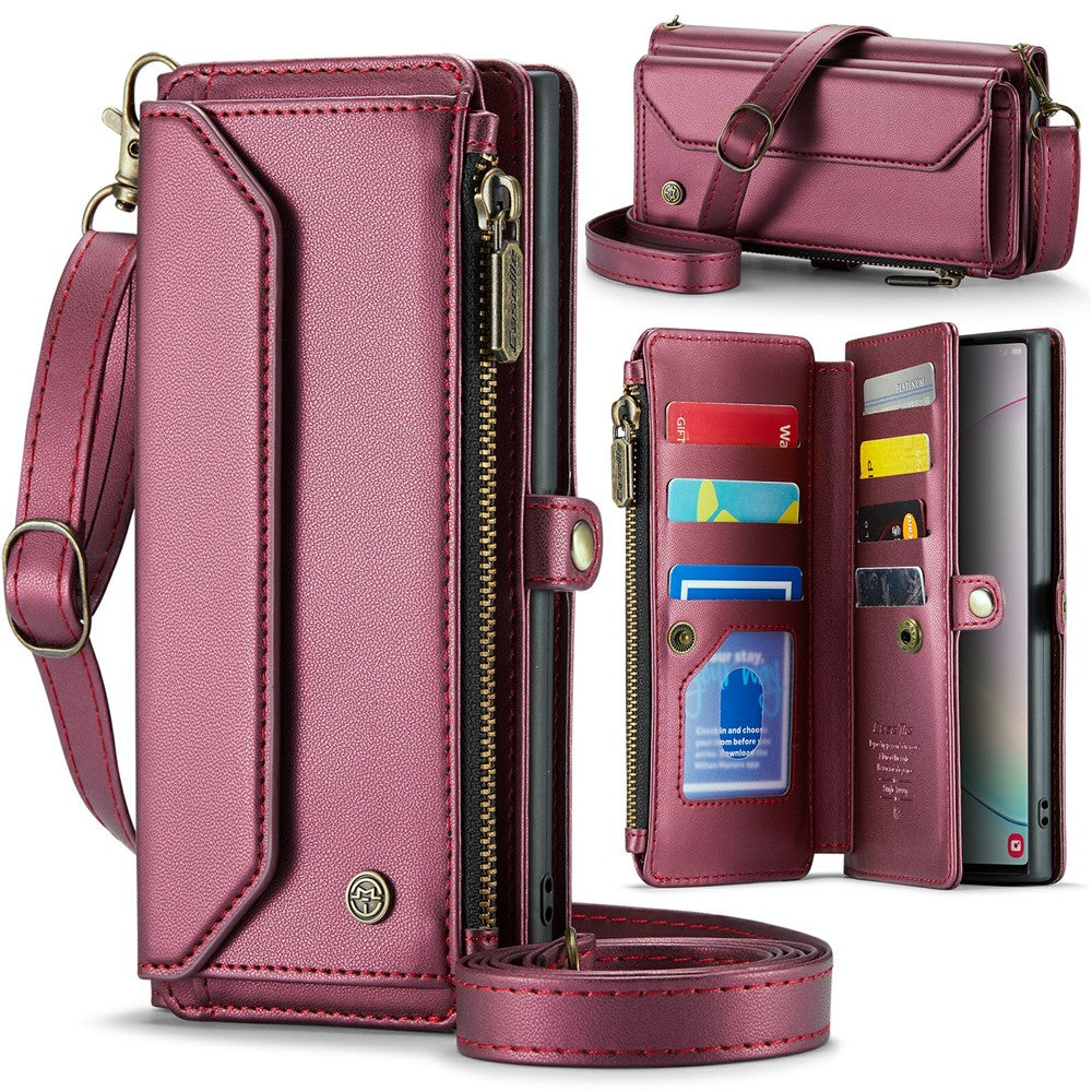 For Samsung Galaxy Note 10 Plus 4G / 5G Leather Case CASEME C36 Zipper Multiple Card Slots Phone Cover with Straps