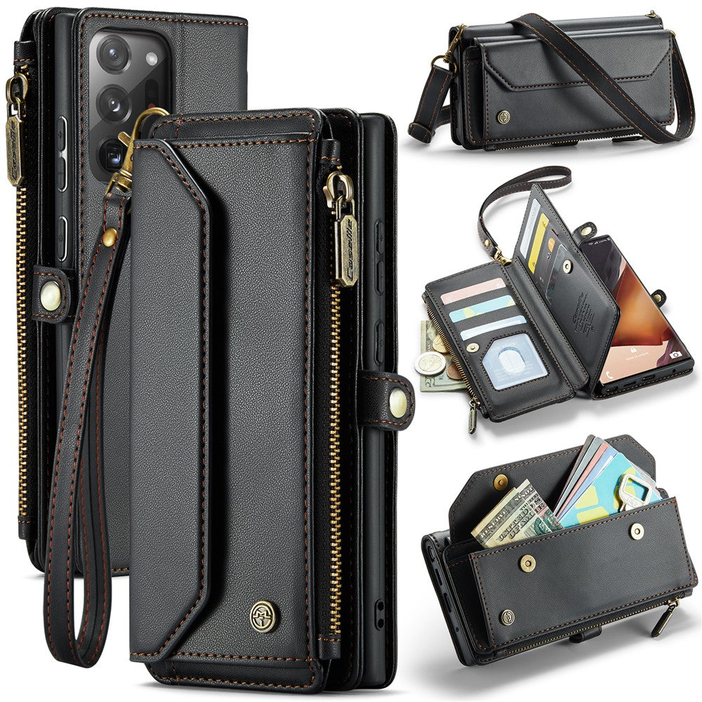 For Samsung Galaxy Note20 Ultra / Note20 Ultra 5G Leather Case CASEME C36 Zipper Multiple Card Slots Phone Cover with Straps