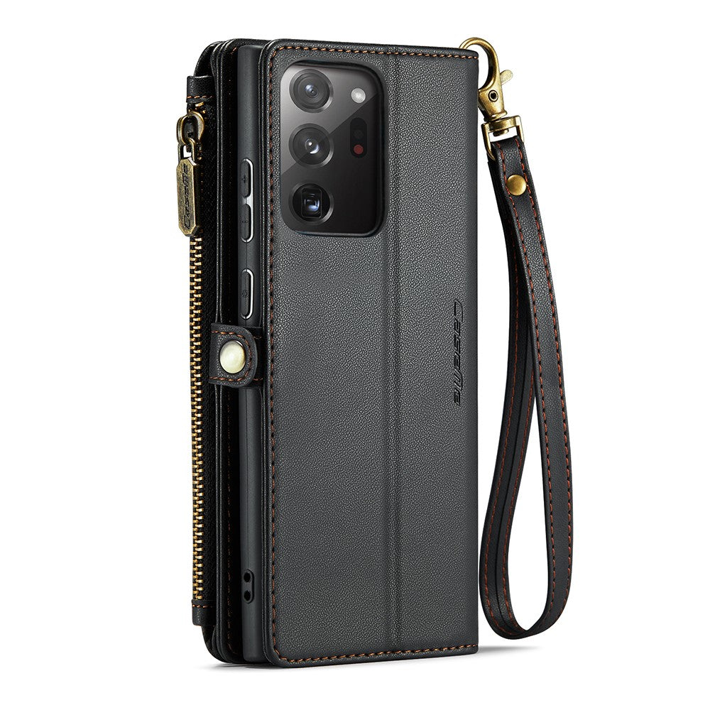 For Samsung Galaxy Note20 Ultra / Note20 Ultra 5G Leather Case CASEME C36 Zipper Multiple Card Slots Phone Cover with Straps