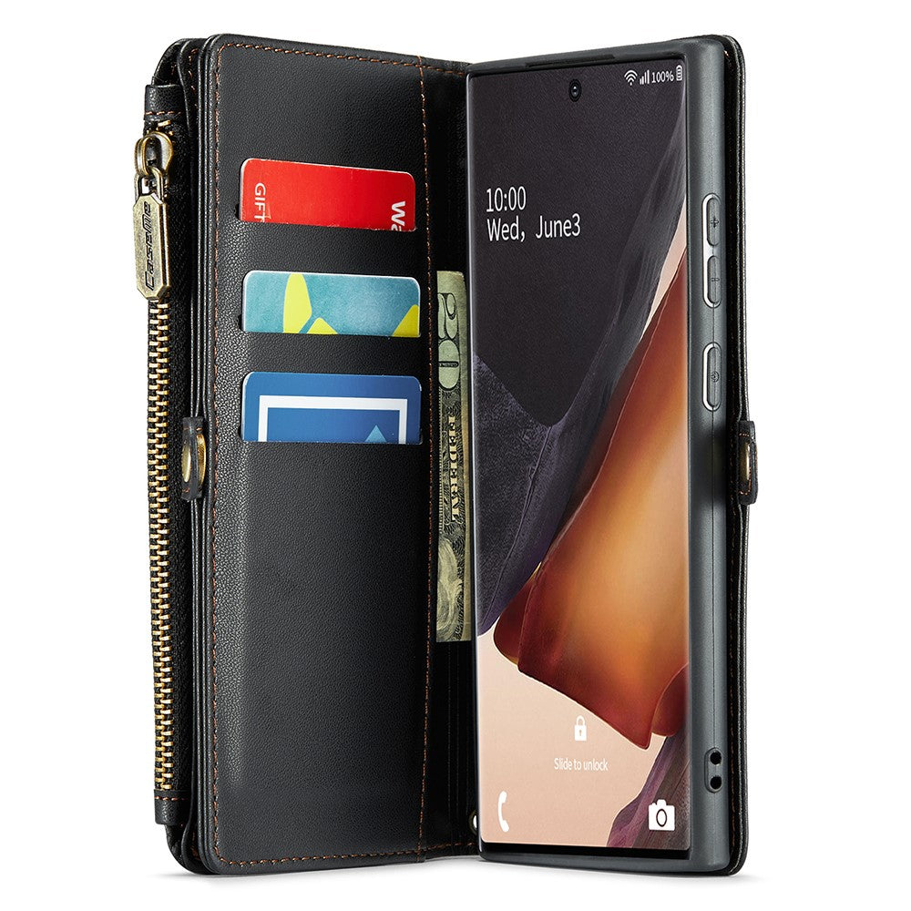 For Samsung Galaxy Note20 Ultra / Note20 Ultra 5G Leather Case CASEME C36 Zipper Multiple Card Slots Phone Cover with Straps