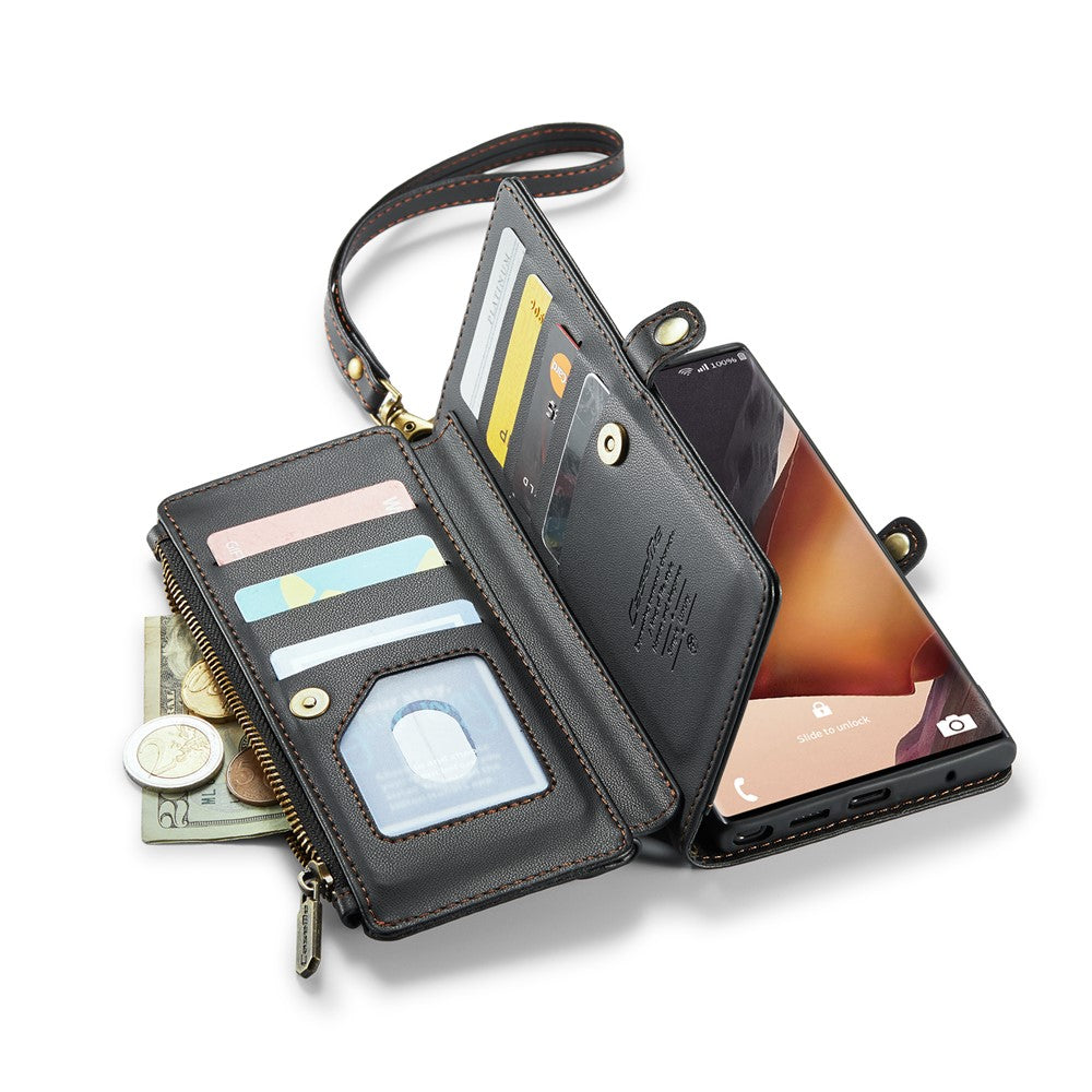 For Samsung Galaxy Note20 Ultra / Note20 Ultra 5G Leather Case CASEME C36 Zipper Multiple Card Slots Phone Cover with Straps